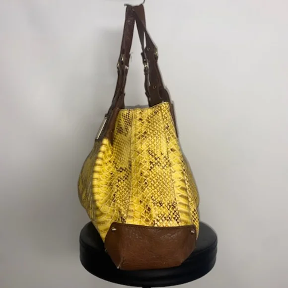 Jessica Simpson brown yellow Faux snake skin blended bag EUC - Picture 4 of 11